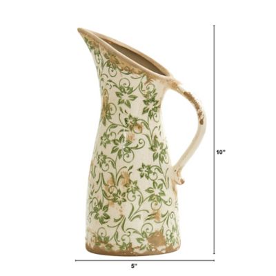 Image showing  Tuscan Ceramic Scroll Pitcher Vase, 10 in., Green