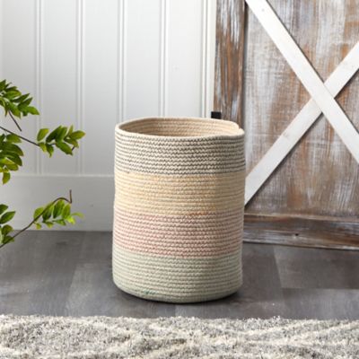 Image showing  Handmade Natural Cotton Woven Basket Planter, 12 in., Multicolored