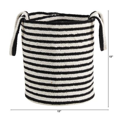Image showing  13 in. Boho Chic Basket Planter Natural Cotton, Handwoven Black and White Stripe with Handles