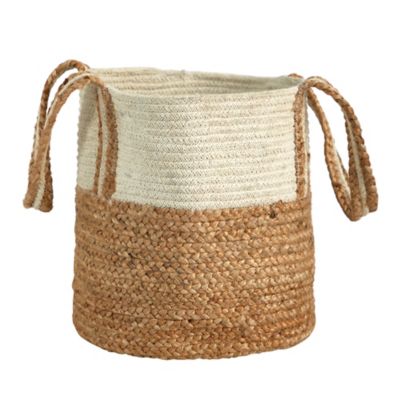 Nearly Natural Boho Chic Basket Planter Natural Cotton and Jute with Handles, 14 in.