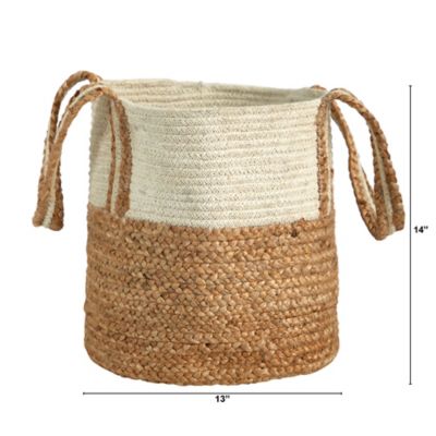 Image showing  Boho Chic Basket Planter Natural Cotton and Jute with Handles, 14 in.