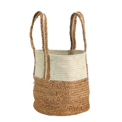 Image showing  Boho Chic Basket Planter Natural Cotton and Jute with Handles, 14 in.