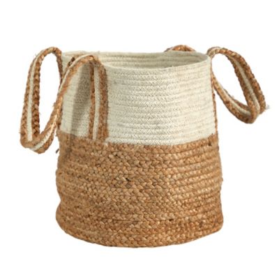 Image showing  Boho Chic Basket Planter Natural Cotton and Jute with Handles, 14 in.