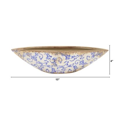 Image showing  Tuscan Ceramic Scroll Decorative Bowl, 13 in., Blue
