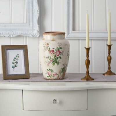 Image showing  12.5 in. Tuscan Ceramic Floral Print Vase