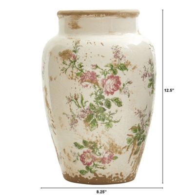 Image showing  12.5 in. Tuscan Ceramic Floral Print Vase