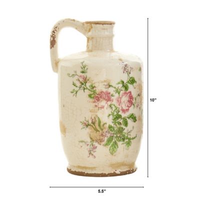 Image showing  10 in. Tuscan Ceramic Floral Print Pitcher
