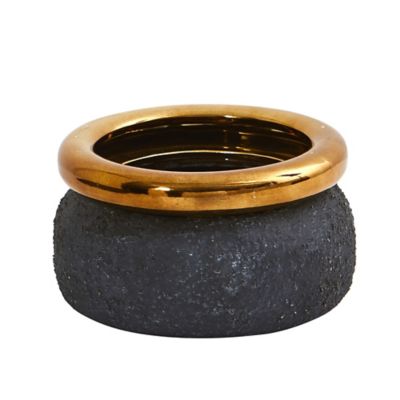 Nearly Natural 7 in. Stone Planter with Bronze Rim