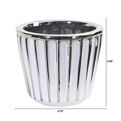 Image showing  4.75 in. Ceramic White Vase with Silver Burnishing