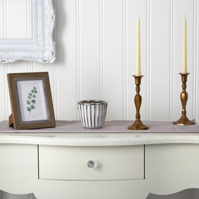 Image showing  4.75 in. Ceramic White Vase with Silver Burnishing