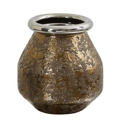 Nearly Natural 9.5 in. Textured Bronze Vase with Silver Rim