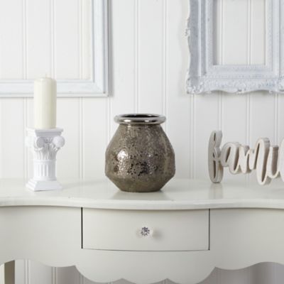 Image showing  9.5 in. Textured Bronze Vase with Silver Rim