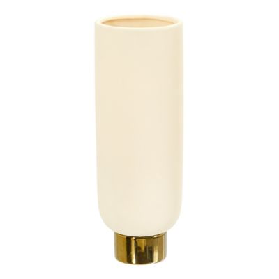 Nearly Natural 12.75 in. Elegance Ceramic Cylinder Vase with Gold Accents