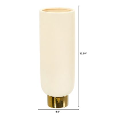 Image showing  12.75 in. Elegance Ceramic Cylinder Vase with Gold Accents