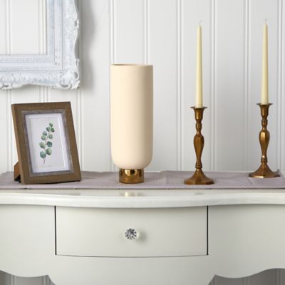 Image showing  12.75 in. Elegance Ceramic Cylinder Vase with Gold Accents