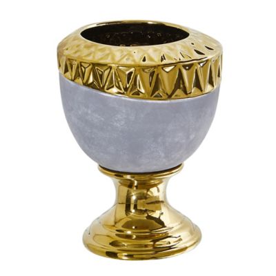 Nearly Natural 9.25 in. Regal Stone Urn with Gold Accents