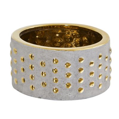 Nearly Natural 6.75 in. Regal Stone Hobnail Planter with Gold Accents