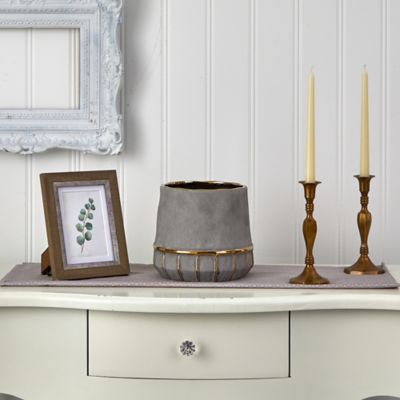 Image showing  8.5 in. Regal Stone Decorative Planter with Gold Accents