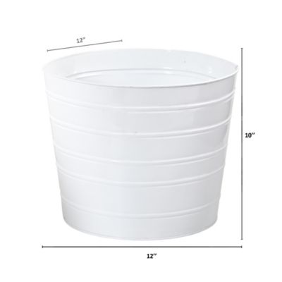 Image showing 1 th Nearly Natural 12 in. Farmhouse White Metal Ribbed Planter