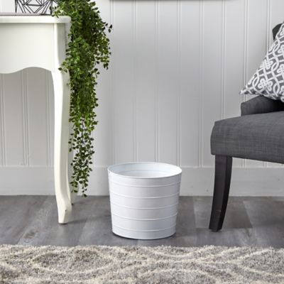 Image showing 2 th Nearly Natural 12 in. Farmhouse White Metal Ribbed Planter