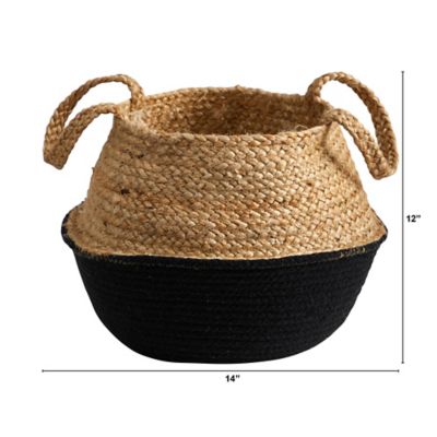 Image showing  14 in. Boho Chic Handmade Cotton & Jute Black Woven Basket Planter