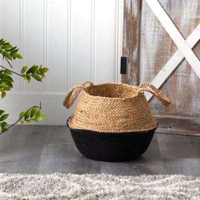 Image showing  14 in. Boho Chic Handmade Cotton & Jute Black Woven Basket Planter