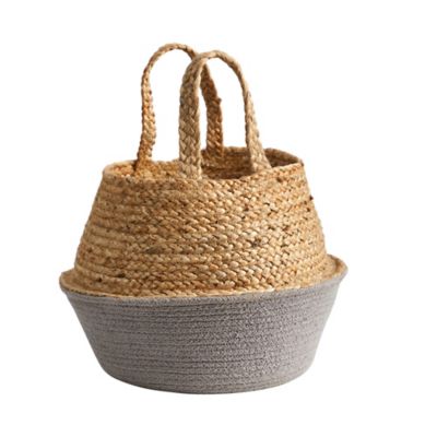 Image showing  14 in. Boho Chic Handmade Cotton & Jute Gray Woven Basket Planter