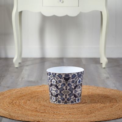 Image showing 2 th Nearly Natural 12 in. Oriental Blue and White Classic Round Metal Planter