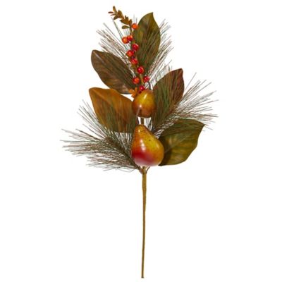 Nearly Natural 24 in. Artificial Pear, Pine and Magnolia Leaf Flower, 6 pc.