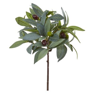 Nearly Natural 12 in. Artificial Olive Branch Plant with Berries, 12 pc.