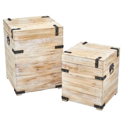 Image showing  Decorative White Wash Storage Boxes-Trunks with Metal Detail (Set of 2)