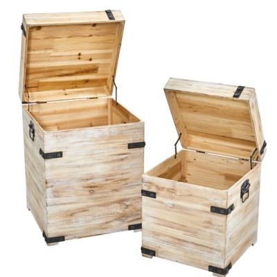 Image showing  Decorative White Wash Storage Boxes-Trunks with Metal Detail (Set of 2)