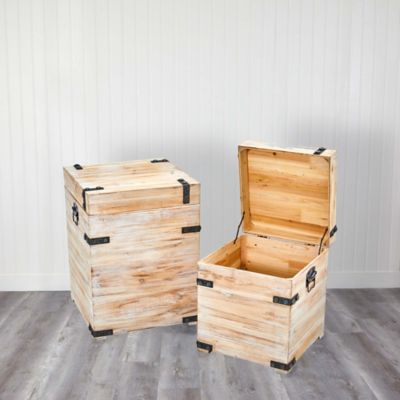 Image showing  Decorative White Wash Storage Boxes-Trunks with Metal Detail (Set of 2)