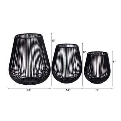 Image showing  6 in., 8 in. and 10 in. Vintage Black Metal Wire Tea Votive Lantern Candle Holder (Set of 3)