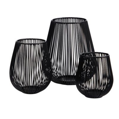 Image showing  6 in., 8 in. and 10 in. Vintage Black Metal Wire Tea Votive Lantern Candle Holder (Set of 3)
