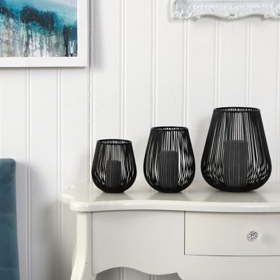Image showing  6 in., 8 in. and 10 in. Vintage Black Metal Wire Tea Votive Lantern Candle Holder (Set of 3)