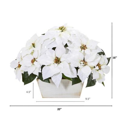 Image showing  16 in. Artificial Poinsettia Arrangement in White Wash Planter
