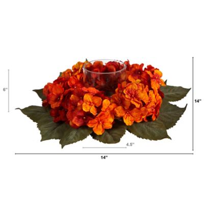 Image showing  14 in. Artificial Autumn Hydrangea Candelabrum Arrangement