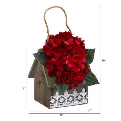 Image showing  10 in. Artificial Hydrangea Arrangement in Hanging Floral Design House Planter