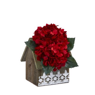 Image showing  10 in. Artificial Hydrangea Arrangement in Hanging Floral Design House Planter