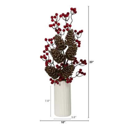 Image showing  23 in. Artificial Pinecone and Berries Arrangement in White Vase