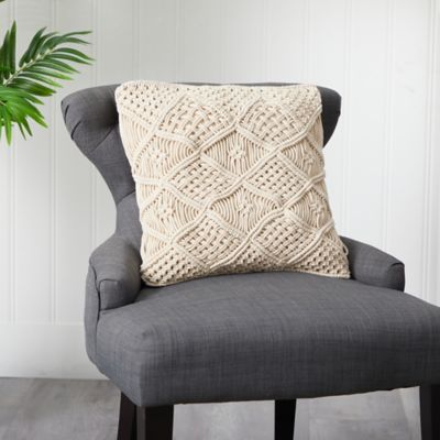 Image showing  18 in. Boho Cross Woven Macrame Decorative Pillow Cover