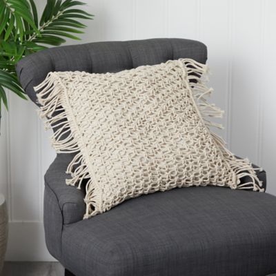 Image showing  18 in. Boho Fringed Woven Macrame Decorative Pillow Cover