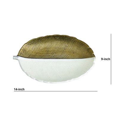 Image showing  14 in. Gold and White Leaf Decorative Accent Tray