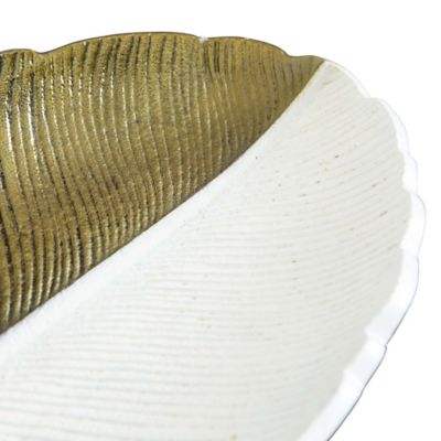 Image showing  14 in. Gold and White Leaf Decorative Accent Tray