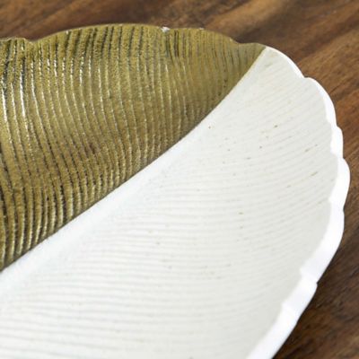 Image showing 6 th Nearly Natural 14 in. Gold and White Leaf Decorative Accent Tray