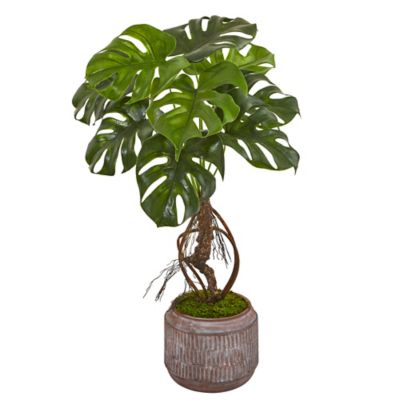 Nearly Natural 26 in. Artificial Monstera Plant in Stoneware Planter