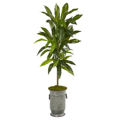 Nearly Natural Artificial 4 ft. Dracaena Plant in Vintage Metal Planter, Real Touch