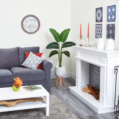 Image showing  Artificial 5 ft. Travelers Palm Plant in White Planter with Stand, Real Touch