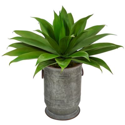 Nearly Natural 26 in. Artificial Agave Succulent Plant in Vintage Metal Planter
